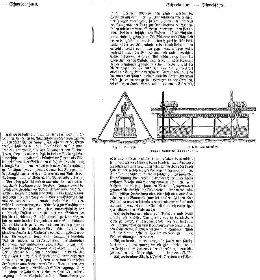 Meyers Konversationslexikon, 5. Auflage, über Schwebebahnen